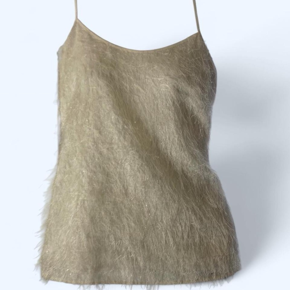 J. Crew Faux-Fur Spaghetti Strap Cami white 6